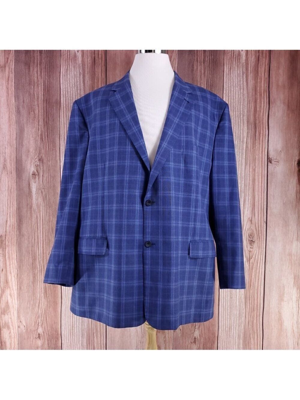 Oak Hill Mens 3XLT Blue Plaid Check Blazer Sport Coat Double Vented 2 Button